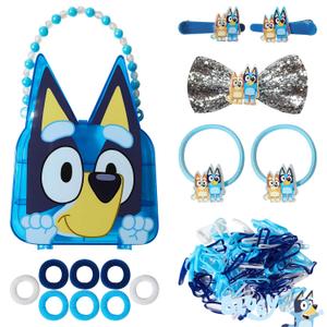 LUV HER Bluey Hair Accessory Case for Girls with Hair Clips, Elastics, Bow, and Terries, Ages 3+