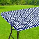 Smiry Rectangle Table Cloth Cover, Waterproof Elastic Fitted Picnic Tablecloth for 5 Foot Tables, Wipeable Flannel Backed Vinyl Tablecloths for Camping, Dining, Outdoor (Navy, 30" x 60")