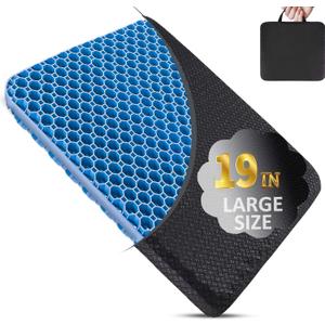 Seat Cushion, Gel Seat Cushion for Long Sitting Back, Sciatica, Tailbone Pain Relief Pad, 19in Seat Pad for Car, Office Chair, Wheelchair, Soft Support for Long Trips (X-Larger19*17*1.5in), Blue)