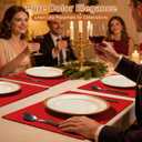 Linen Fabric Placemats Set of 6, Machine Washable, Heat Resistant, Wrinkle Free, Thick Polyester Kitchen Place Mats for Dining Table (Red)