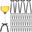 30 Pcs Christmas Wine Glasses Bow Charms Velvet Drink Markers with Hook and Loop Wine Tags Christmas Decorations for Stem Tasting Party (Black)