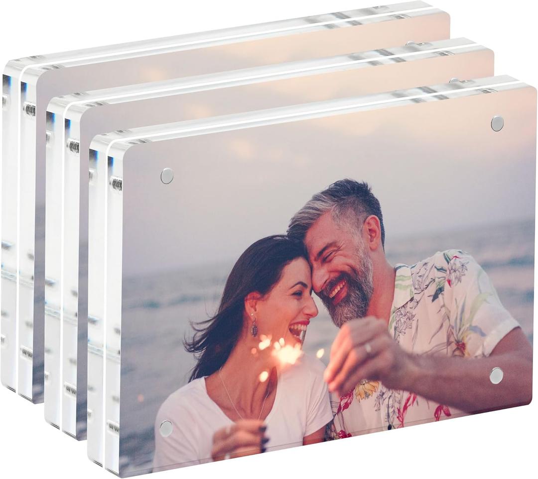 3 Pack Acrylic Picture Frames 57, Clear Magnetic Frames, Minimalist Free Standing Photo Display