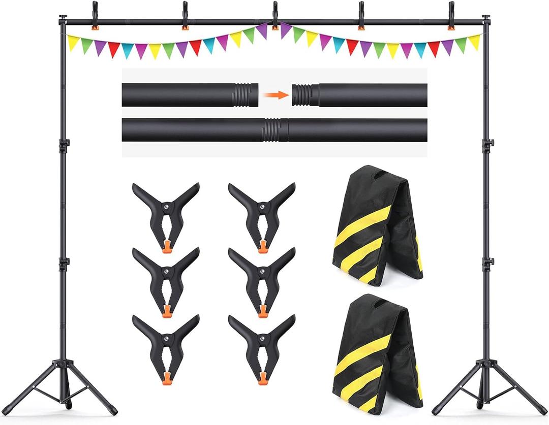 10x7.5Ft Backdrop Stand, Heavy Duty Adjustable Photo Back Drop Stand for Party, Photography, Banner Stand (Includes Six Background Stand Clamps)