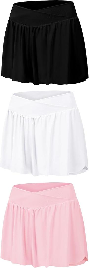EXARUS Girls Crossover Shorts Butterfly Flowy Cheer Flutter Dance Skort | Teen 2 in 1 Skirt Athletic Running Sports Youth Tween Summer Clothes Workout Tennis Kids Casual Track Gym Pockets 6-14Y