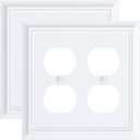 2-Pack Double Duplex Outlet Cover, Pure White Decorative Switch Plates and Outlet Covers for Electrical Outlets, Durable Natural Bamboo Fiber Wall Plates, 2 Gang Receptacle Cover