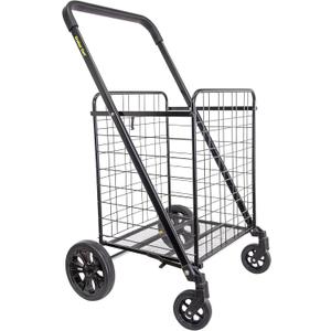 dbest products Cruiser Cart Deluxe 2 Shopping Grocery Rolling Folding Laundry Basket on Wheels Foldable Utility Trolley Compact Lightweight Collapsible, Black