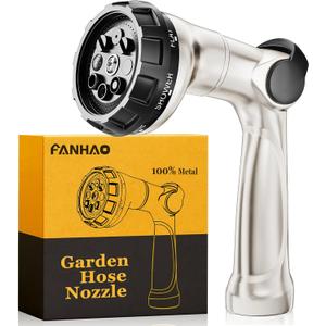 FANHAO Professional Heavy Duty Garden Hose Nozzle, 100% Metal Thumb Control Water Hose Sprayer with 8 Spray Patterns, High Pressure Water Nozzle for Lawn & Plant Watering, Car & Pet Washing