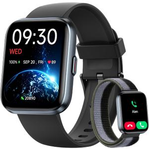 Woneligo Smart Watch for Women, Answer/Make Calls, Alexa Built-in, 1.85" Touch Screen Fitness Tracker for Android & iPhone, Heart Rate/Sleep/SpO2 Monitor Smartwatch, Waterproof (Black)