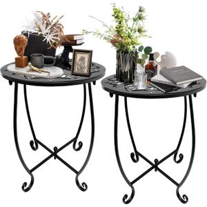 Fashion&cool 2 Pack Outdoor Side Tables for Patio,14 Inch Weather Resistant Metal Round Outdoor Plant Stand Side Table, for Patio Yard Porch Balcony Garden Bedside Indoor Outdoor