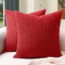 Softalker Throw Pillow Covers 18x18 Inch, Set of 2, Soft Corduroy Boho Stripe Decorative Pillow Cover, Couch Fluffy Pillow Cover for Farmhouse Home Decor Bed Living Room, Red