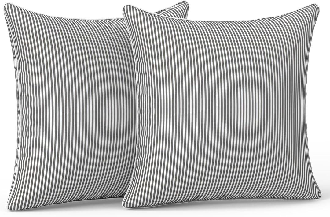 LVTXIII Outdoor Throw Pillows 20x20 Patio Waterproof Square Pillows with Piping Fade Resistant Accent Pillow for Spring Summer Garden Decoration, Set of 2, Strip Grey