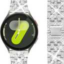 SUPOIX Band with Case Compatible for Samsung Galaxy Watch 7/6 40mm 44mm, 20mm Women Bling Replacement Strap & PC Protective Bumper Face Cover for Galaxy Watch 7/6 (Size Optional) (Silver)