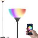 PESRAE Smart RGB Floor Lamp - Compatible with Alexa, Google Assistant WiFi App, Modern Color Changing, Dimmable for Living Room, Bedroom and Play Room (Matte Black+RGBCW Bulb)