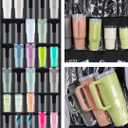 NiHome 35-Pocket Large Capacity Door Cup Organizer for Stanley Tumblers 30oz, 40oz, Door Hanging Water Bottle Storage with Double-Sided Tape Stabilizer, Waterproof Oxford Fabric, Transparent, BPA-Free 75.2'' x 24.4", Black (Upgraded)