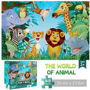 Jumbo Floor Puzzle for Kids Animal Jigsaw Large Puzzles 48 Piece Ages 3-6 for Toddler Children Learning Preschool Educational Development Toys 4-8 Years Old Birthday Gift for Boys and Girls
