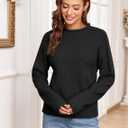 ZAFUL Women's Mock Neck Sweater Long Sleeve Ribbed Knit Basic Cropped Pullover Sweater (Black, L)
