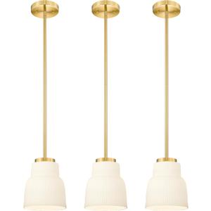 FEMILA 6.7" Kitchen Pendant Lighting Over Island, 3 Pack Brushed Gold Pendant Lighting, Milk Glass Hanging Light Fixtures for Bedroom Hotel Dining Room, 4FYD87MIL-3PK BG