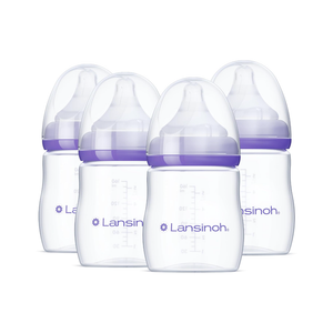 Lansinoh AntiColic Baby Bottles for Breastfeeding Babies, 5 Ounces, 4 Count, Includes 4 Extra Slow Flow Nipples, Size XS