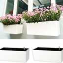 LaLaGreen Wall Planter for Outdoor (2 Pack, 40 Inch) White Self Watering Rectangular Window Boxes Planters to Attach to House with Bracket, Country Vertical Plant Wall Holder Indoor Garden Minimalist