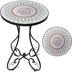 VCUTEKA Mosaic Outdoor Side Table, Round Rustproof Patio Tables with 14" Ceramic Tile Top, Indoor Porch Accent Table for Yard, Garden, Living Room, Bistro Balcony, Green, round, 14" diameter x 21" height