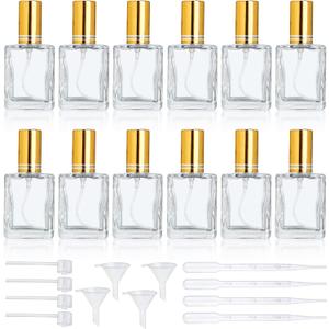 YU FENG 12pcs Clear Perfume Spray Bottles 15ml Glass Fine Mist Sprayer Empty Spray Bottles Refillable Container Perfume Atomizer for Cleaning, Essential Oil, Liquid