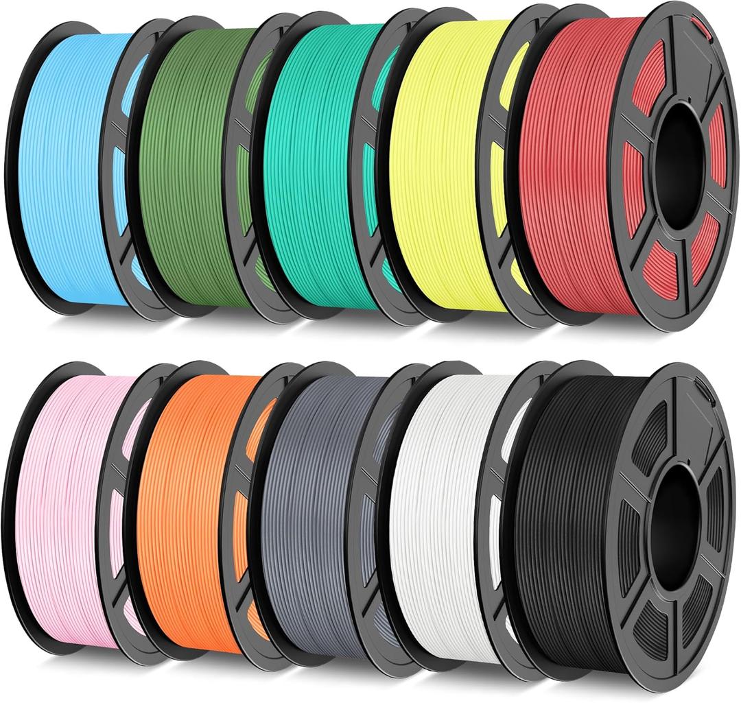 High Speed PLA 3D Printer Filament 10kg Bundle Matte PLA Filament 1.75mm for High Speed 50-600mm/s, Black+ White+ Gray+ Blue+ Orange+ Pink+ Red+ Green+ Olive Green+ Yellow