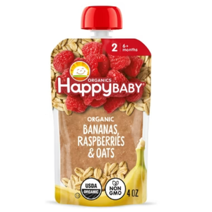 HappyBaby Puree Bananas, Raspberries & Oats Pack of 8, 4 oz BB Date: 03/23/27