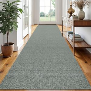 EARTHALL Extra Long Runner Rug 3x16 Ft Washable Runners for Hallways Cotton Non Slip Entryway Runner Braided Kitchen Runner Indoor Outdoor Carpet Runners for Hotels, Hall, Stair, Green/Grey