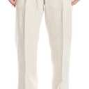 Mens Regular Fit Delave Linen Double Reverse Pleated Pants (Natural, 36RG)