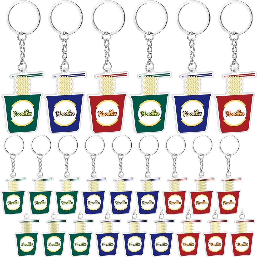 Equsion 24 Pcs Kpop Theme Party Favors K-pop Theme Acrylic Keychain Fans Keepsake Korean Wave Keyring Fan Meeting Supplies for Y2k Fans Birthday Gifts Popular Singer Party Supplies(Noodles)