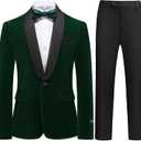 Boys Velvet Suits Slim Fit Tuxedo 2 Piece Kids Blazer Jacket Pants Formal  Fashion Ring Bearer Outfit for Wedding (Green, 14Y)