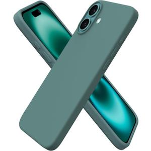 ORNARTO Compatible with iPhone 16 Plus Case 6.7, Slim Liquid Silicone 3 Layers Full Covered Soft Gel Rubber Phone Case Protective Cover 6.7 Inch, Pine Green
