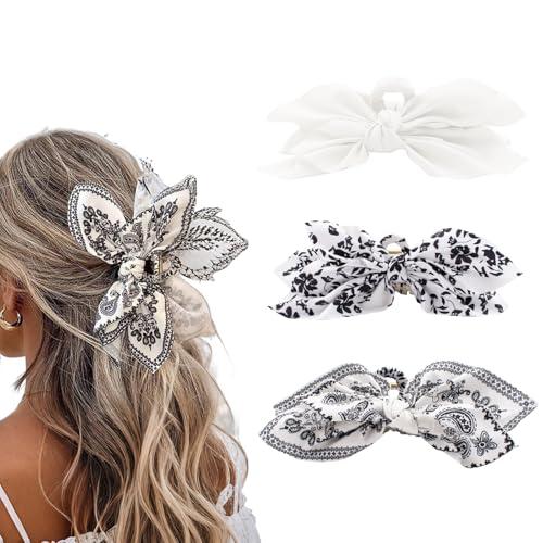 Hadutrek Bow Claw Clips Bow Hair Clips White 3PCS Big Hair Bows for Women Butterfly Styling Large Hair Clips for Thick Hair for Girls Hair Accessories for Teen