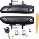 MOTOKU 2 Pair Front Black Exterior Door Handle and Door Lock Cylinders for Honda Civic 2001-2005 Outer Outside Left Driver and Right Passenger Side with Passenger Side Keyhole