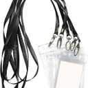 Lanyard with ID Holder 50 Pcs Waterproof Name Tag Vertical Badge ID Card Holders ID Pass Holder and 50 Pcs Flat Neck Black Lanyards Swivel Hook