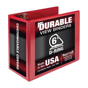 Samsill Durable 6 inch 3 Ring Binder, Locking D Ring 100% Recycled Chipboard, Red