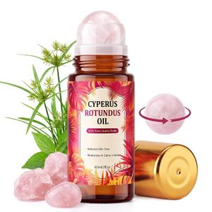 Cyperus Rotundus Oil, Botanical Body Oil Roll On with Rose Quartz Roller Ball, Moisturizing & Nourishing Skin for Armpits, Legs, Arms After Post-Wax, Both for Women and Men, 2FL OZ
