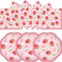 50pcs Strawberry Paper Plates and Napkins Party Decorations, 7 inch Disposable Berry Birthday Dessert Plates and Napkins Fruit Themed Tableware Set Supplies for Summer Sweet One Baby Shower Berry 1st