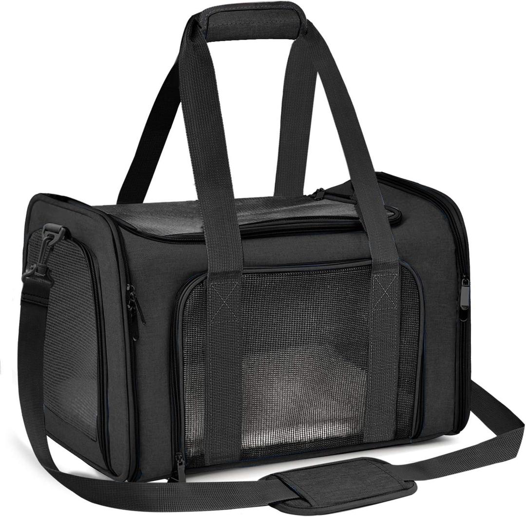 Transport Bag for Cats, Dogs, Foldable Carry Box for Medium Small Pets on Plane, Transport Box for Pets, 15 lbs Cats Dogs Carry Box (Black, Medium)
