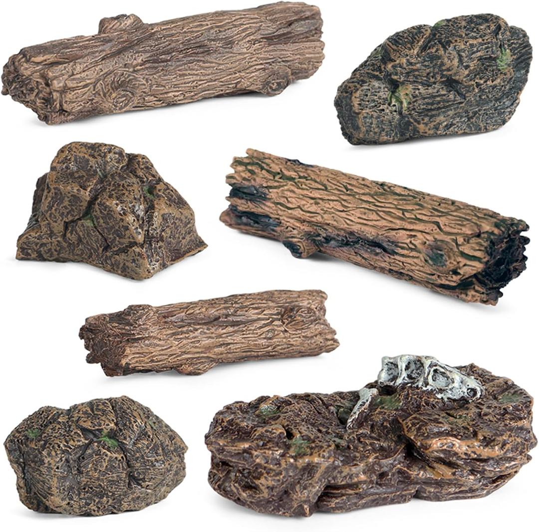 7pcs Diorama Supplies Fake Rocks, Artificial Garden Figurines Tree Stump, Scene Accessories Stone Stumps Statue Ornaments for Micro Train Railway Sand Table Landscape