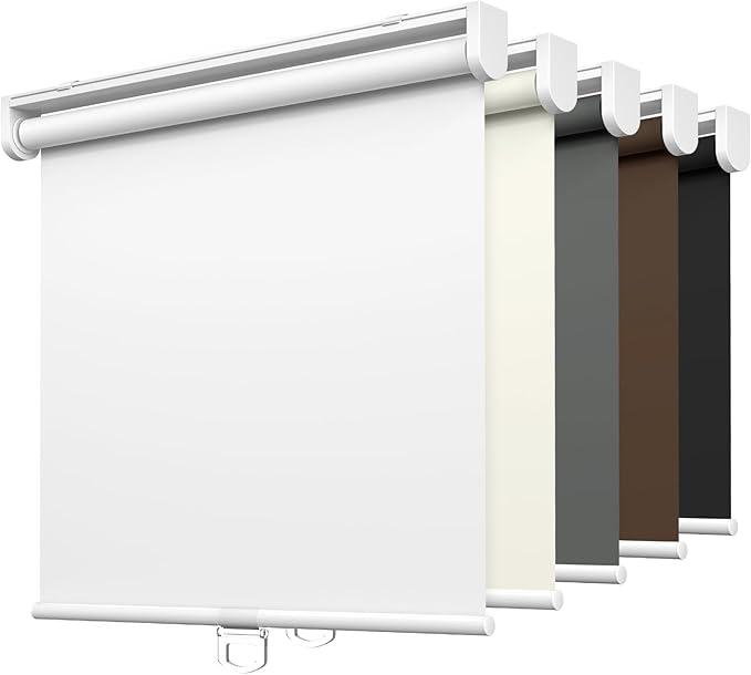LazBlinds No Tools No Drill Cordless Roller Shades, 100% Blackout Roller Blinds for Windows, Thermal Insulated UV Protection Waterproof Roll Up Window Blinds and Shades, 42'' W x 72'' H, White
