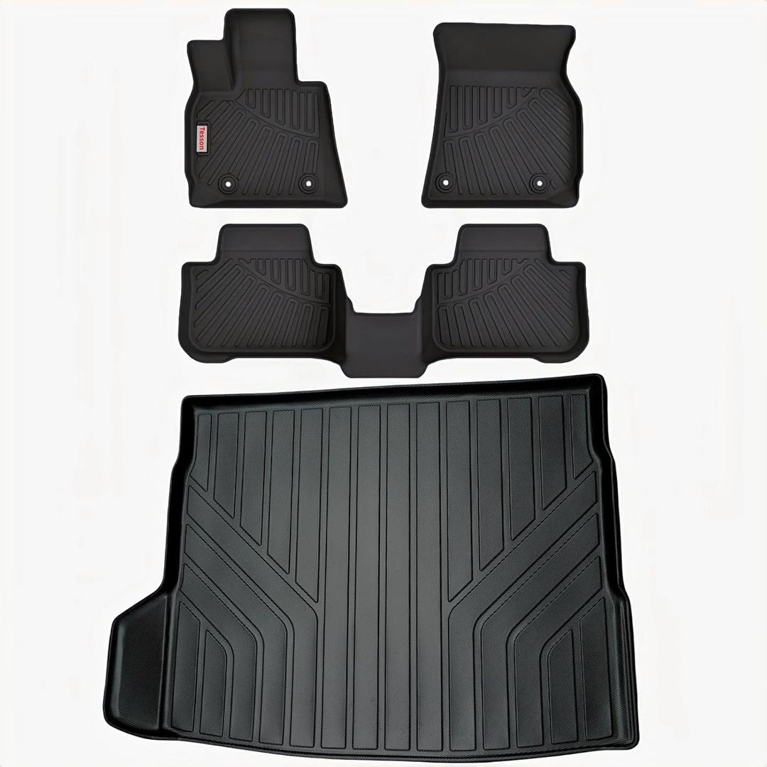 Tesson Floor Mats & Trunk Mat for BMW X3 2025 2026,All Weather Protection Accessories Custom Full Set Liners Include 1st & 2nd Row Automotive Floor Mats TPE Winter Slush Car Liner Black