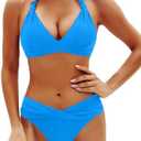 Yonique Women Two Piece Bathing Suits Push Up Bikini Set Halter Swimsuit Vintage Swimwear, Small