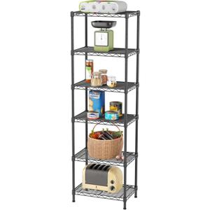 SINGAYE 6 Shelves Bathroom Organizers and Storage Shelf Wire Closet Metal Pantry Kitchen Small Garage Shelving Unit Laundry Room Organization Home Tall Rack Balck 10" D x 16" W x 60H