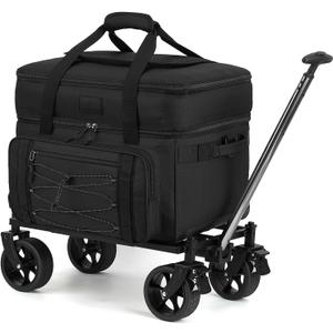 Extra Large Wheeled Portable Cooler Bag 85 Cans Double Deck Heavy Duty Rolling Insulated Cooler with All-Terrain Wheels Leakproof Tactical Soft Sided Cooler for Beach Camping Picnic Travel (Black)