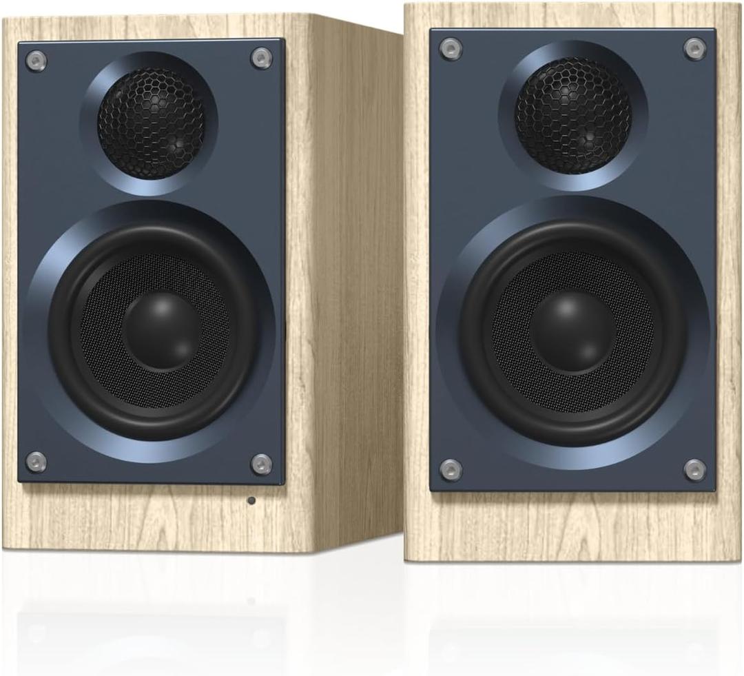 HOMAY BS3 Active Bluetooth Bookshelf Speaker, 60W Powered Home Audio Speakers with 3 Inch Woofer, Studio Monitor Speaker with Sub Out, Wood Grain, Pair