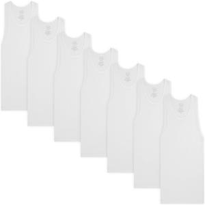 Fruit of the Loom Boys' Cotton Tank Top Undershirt (Multipack), Boys - 7 Pack - White, X-Small
