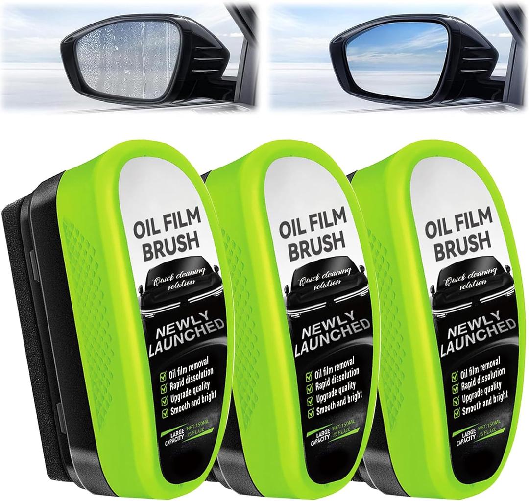 3PCS Clear Vision Windshield Cleaner, Automotive Oil Film Cleaning Brush for Car Windows, Windshield Oil Film Remover for Car,Truck,RV Windows and All Glass Surfaces