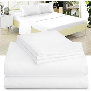 Full XL 100% Microfiber Double Brushed Sheet Set - Extra-Soft, Breathable & Wrinkle-Free - 15" Deep Pockets, 54" x 80" - Ideal for Extra Long Full Beds - 4PC Set (Full XL, White)