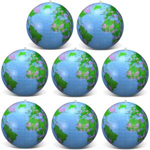 Pangda 8 Pack 16 Inch Inflatable Globe Blow up World Globe PVC Inflatable Earth Beach Ball for Playing or Teaching, Beach Ball for Kids Party Bags Summer Pool